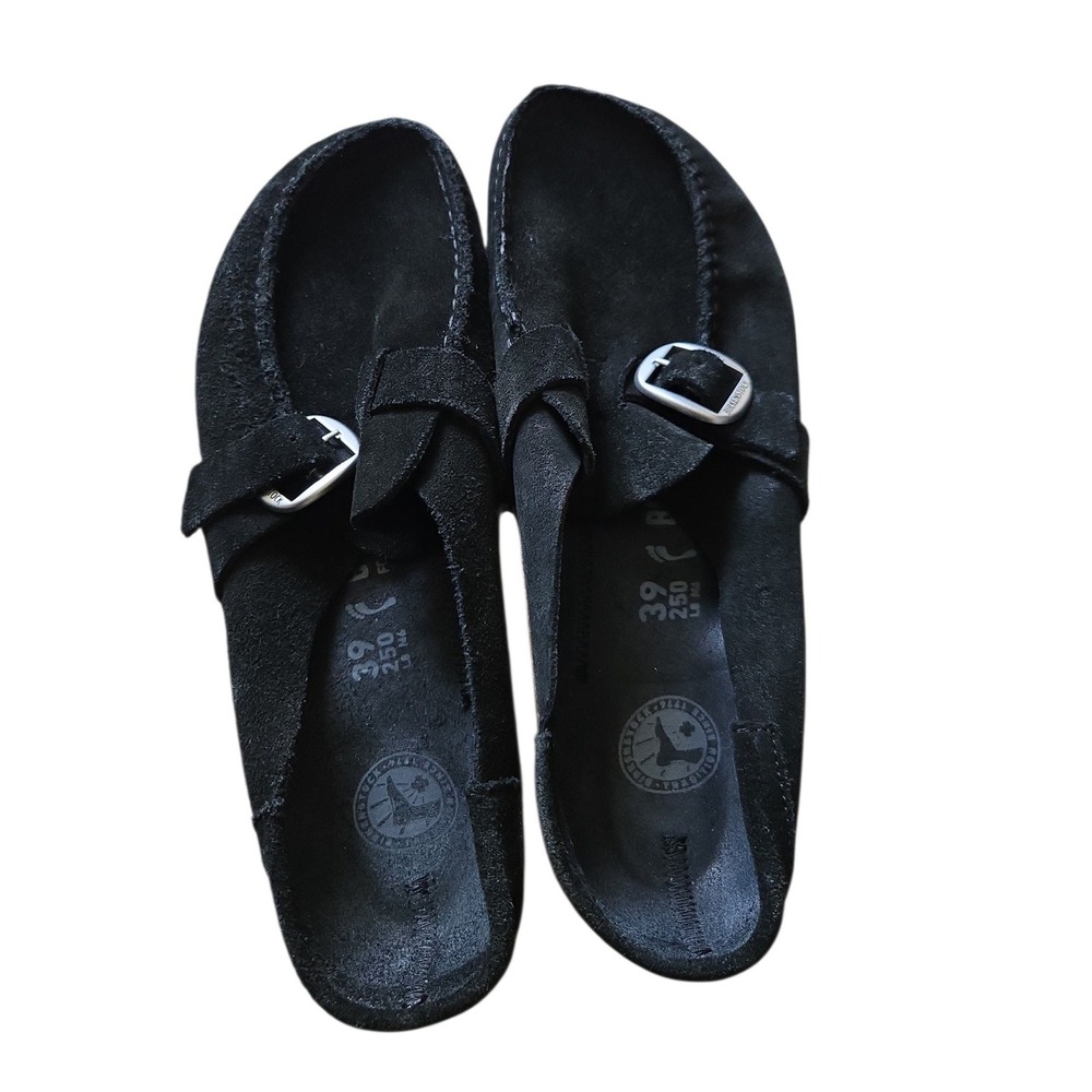 Birkenstock Buckley Black Suede Moccasin Clogs Mules Buckle EU 39 US 8 - Picture 5 of 14